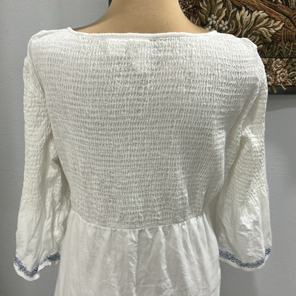 BILLABONG White Cotton Dress/Cover With Blue Design Print. Size L - Picture 7 of 13